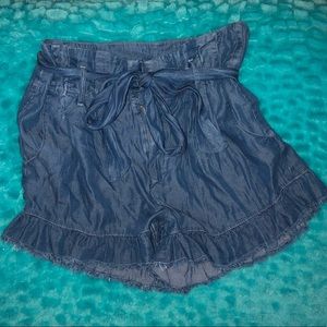 denim tie shorts